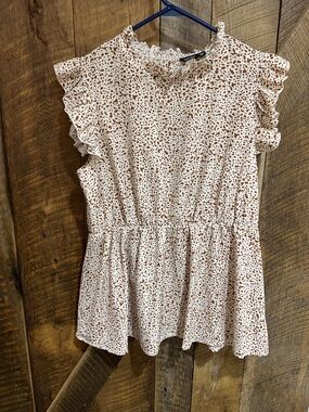 Shein Curve Womens Top All Over Print Ruffle Sleeve Peplum Blouse Plus Size F08